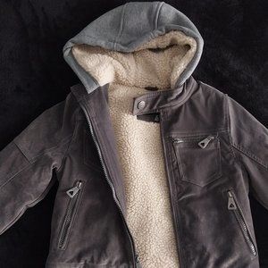 Boys Grey Suede Jacket with Hoodie